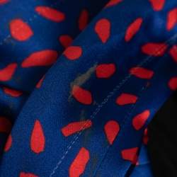 Self-Portrait Blue and Red Printed Ruffle Trimmed Off Shoulder Dress S