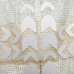 Pre Owned Self-Portrait Cream Jacquard Sequined Lasercut Collar Detail Dress S
