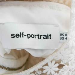 Pre Owned Self Portrait White Crepe and Lace Ruffle Trim Detailed Pleated Dress S