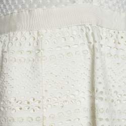 Pre Owned Self-Portrait White Broderie Anglaise Cotton Midi Dress M