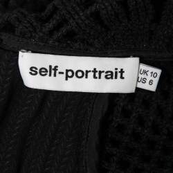 Pre Owned Self-Portrait Black Crochet V-Neck Ruffle Long Sleeve Top M
