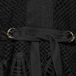 Pre Owned Self-Portrait Black Crochet V-Neck Ruffle Long Sleeve Top M