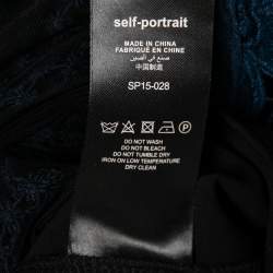 Pre Owned Self-Portrait Navy Blue Floral Lace & Mesh Midi Dress M