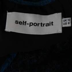 Pre Owned Self-Portrait Navy Blue Floral Lace & Mesh Midi Dress M