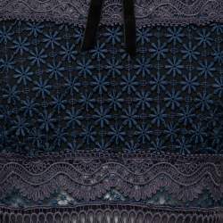 Pre Owned Self-Portrait Navy Blue Floral Lace & Mesh Midi Dress M