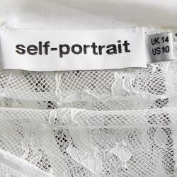 Pre Owned Self-Portrait White Paneled Lace Sheer Draped Sleeve Top L
