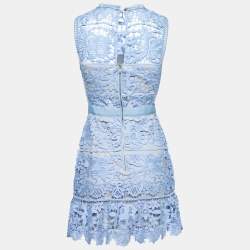 Pre Owned Self-Portrait Light Blue Guipure Lace Flare Mini Dress S