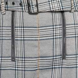 Pre Owned Self-Portrait Grey Plaid Belted Cropped Trousers M