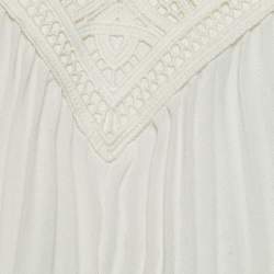 Pre Owned Self-Portrait White Crepe Pleated Lace Trim Off-Shoulder Dress S