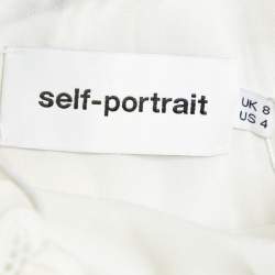 Pre Owned Self-Portrait White Crepe Pleated Lace Trim Off-Shoulder Dress S