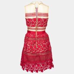 مملوكة مسبقًا Self-Portrait Red Guipure Lace Panelled Mini Dress S
