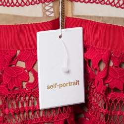 مملوكة مسبقًا Self-Portrait Red Guipure Lace Panelled Mini Dress S