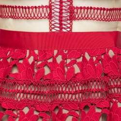 مملوكة مسبقًا Self-Portrait Red Guipure Lace Panelled Mini Dress S