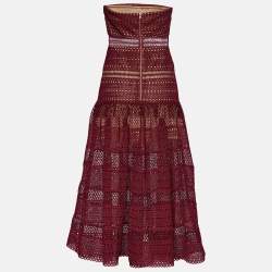 مملوكة مسبقًا Self-Portrait Burgundy Guipure Lace Strapless Midi Dress M