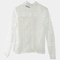 Pre Owned Self-Portrait White Crochet Lace Mock Neck Blouse XS