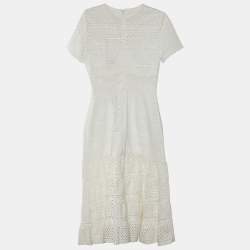 مملوكة مسبقًا Self-Portrait White Eyelet Cotton Bea Midi Dress M