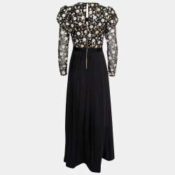 Self-Portrait Black Sequin Embellished Tulle & Crepe Pleated Dress S