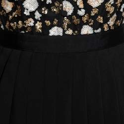 Self-Portrait Black Sequin Embellished Tulle & Crepe Pleated Dress S