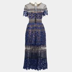 Pre Owned Self-Portrait Navy Blue Lace Paneled Liliana Dress S