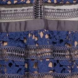 Pre Owned Self-Portrait Navy Blue Lace Paneled Liliana Dress S