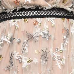 Pre Owned Self-Portrait Beige Sequin Embroidered Tulle Tiered Midi Dress S