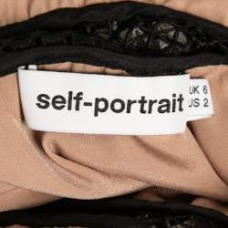 Pre Owned Self-Portrait Beige Sequin Embroidered Tulle Tiered Midi Dress S