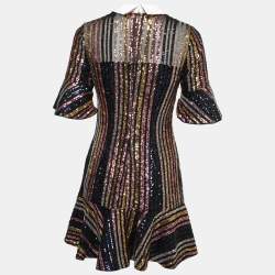 Self-Portrait Multicolor Sequin-Embellished Collared Mini Dress M