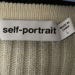 Pre Owned Self-Portrait White Lurex Knit Diamante Mini Dress L