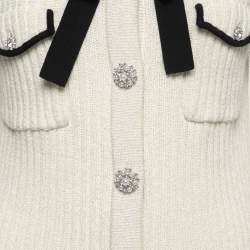 Pre Owned Self-Portrait White Lurex Knit Diamante Mini Dress L