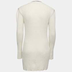 Pre Owned Self-Portrait White Lurex Knit Diamante Mini Dress L