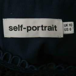 Pre Owned Self-Portrait Blue & Black Lace Ruffled Flared Mini Dress M