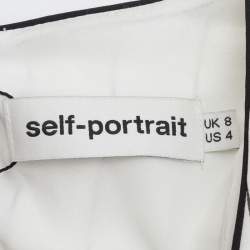 Pre Owned Self-Portrait White Striped Crepe Ruffled Belted Midi Dress S