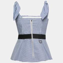 Pre Owned Self-Portrait Blue & White Cotton Stripe Shirting Tie Detail Top M