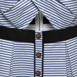 Pre Owned Self-Portrait Blue & White Cotton Stripe Shirting Tie Detail Top M