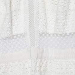 Pre Owned Self-Portrait White Eyelet Lace Raglan Sleeve Midi Dress M