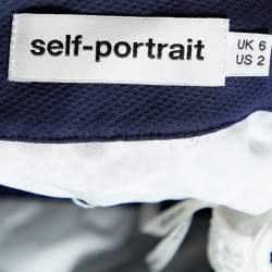 Pre Owned Self-Portrait Navy Blue & White Lace Off Shoulder Midi Dress S