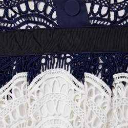 Pre Owned Self-Portrait Navy Blue & White Lace Off Shoulder Midi Dress S