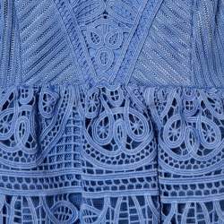 Pre Owned Self-Portrait Cornflower Blue Guipure Lace Mini Dress S