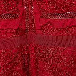 Pre Owned Self-Portrait Red Floral Lace Sleeveless Midi Dress S