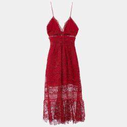 Pre Owned Self-Portrait Red Floral Lace Sleeveless Midi Dress S