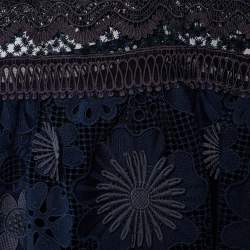 Self-Portrait Navy Blue Guipure Lace & Mesh Midi Dress M