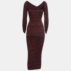 Burgundy Ribbed Knit Midi Dress