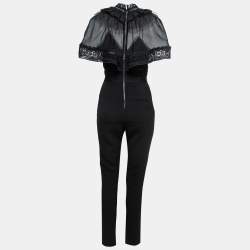 Self-Portrait Black Knit & Lace Trim Jumpsuit S