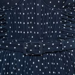 Self-Portrait Blue Dotted Chiffon Off-Shoulder Pleated Jumpsuit S