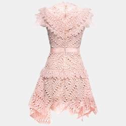 Pre Owned Self-Portrait Pink Guipure Lace Mini Dress S