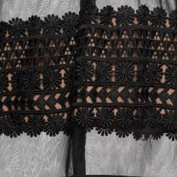Pre Owned Self-Portrait Navy Blue & Black Lace Overlay Maxi Dress S