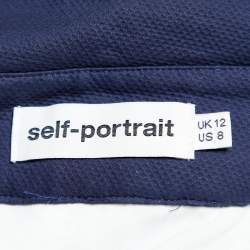 Pre Owned Self-Portrait Navy Blue & White Guipure Lace Off-Shoulder Dress M