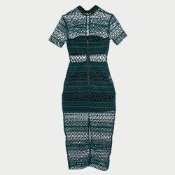 Pre Owned Self-Portrait Green Guipure Lace Midi Dress S