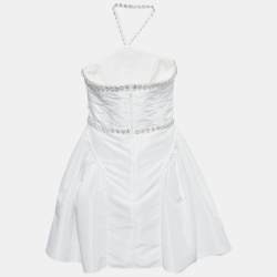 Self-Portrait White Taffeta Rhinestone Embellished Mini Dress M