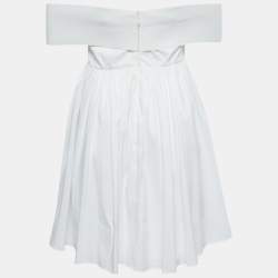 Pre Owned Self-Portrait White Taffeta Bow Detail Off-Shoulder Mini Dress S